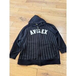 Y2K AVIREX Full‎ Zip Hoodie Jacket Black Pinstripe Athletic Varsity Style XL